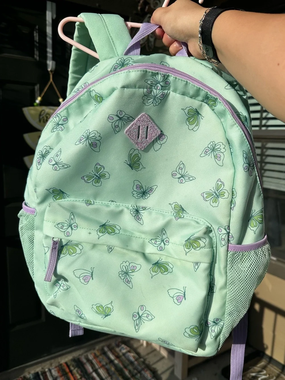 Cat & Jack Mint Green Butterfly Backpack with Lavender Accents